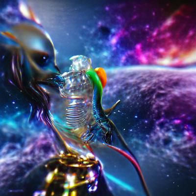 Alien Smoking Bong in Space: 8K 3D Iridescent Art