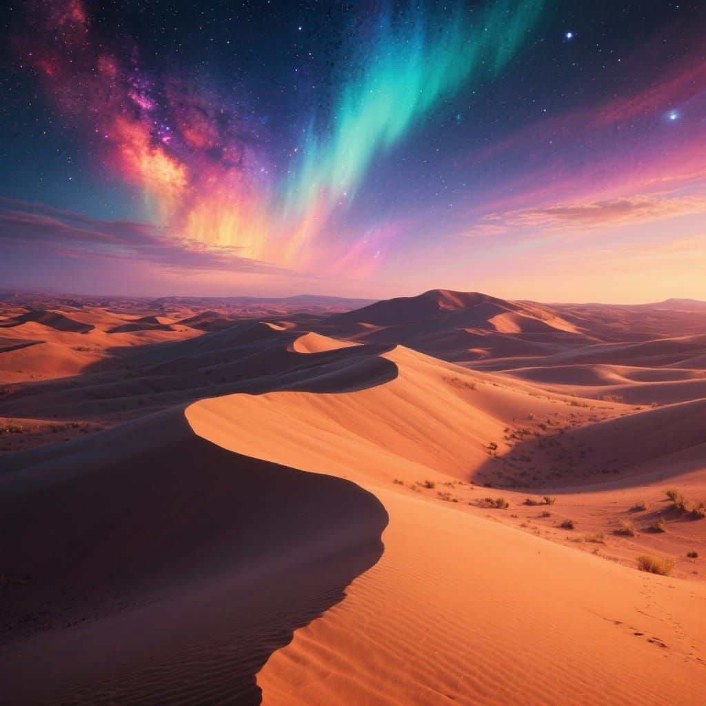 Starry Desert Landscape in Hyperrealistic Style