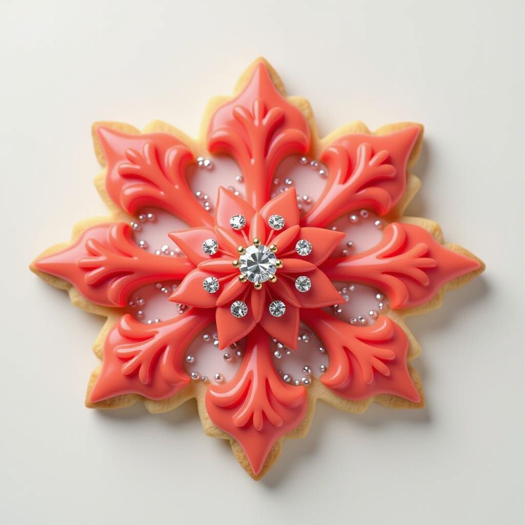 Crimson Coral Cookie with Sugar Crystals in Anime Style