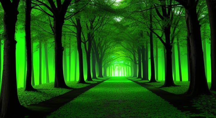 Neon Forest Path in Dreamlike Style