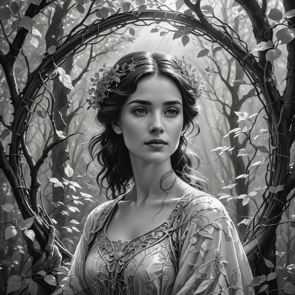 1585 Portrait of Brunette in Art Nouveau Frame