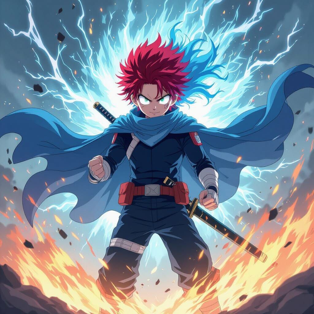Crimson Haired Hero Unleashes Neon Energy