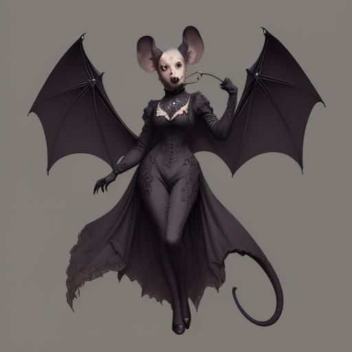 Victorian Bat-Winged Mouse in Gorey Style
