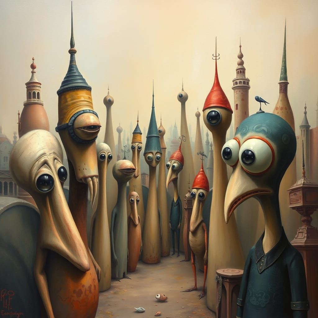 Surreal Dreamscape City with Elongated Forms