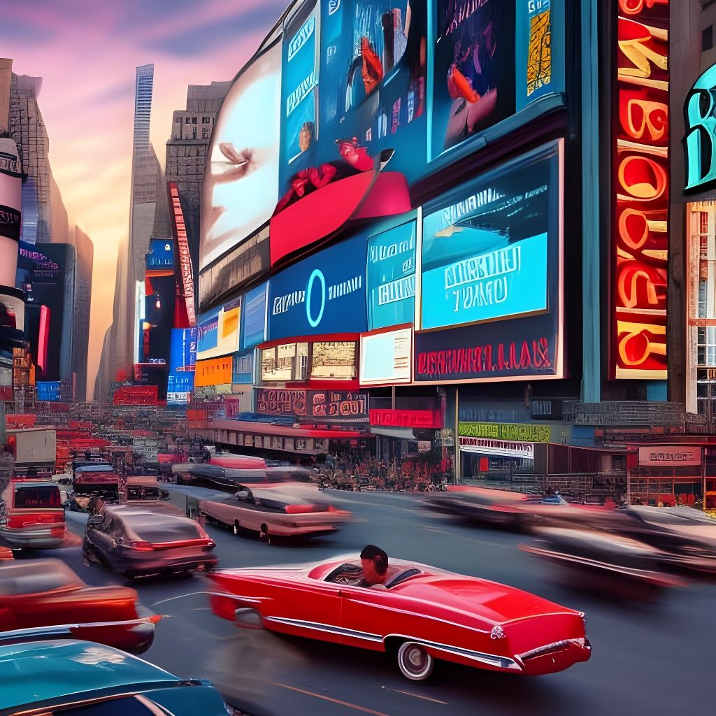 Times Square Billboard with 50s Woman in Matte Painting