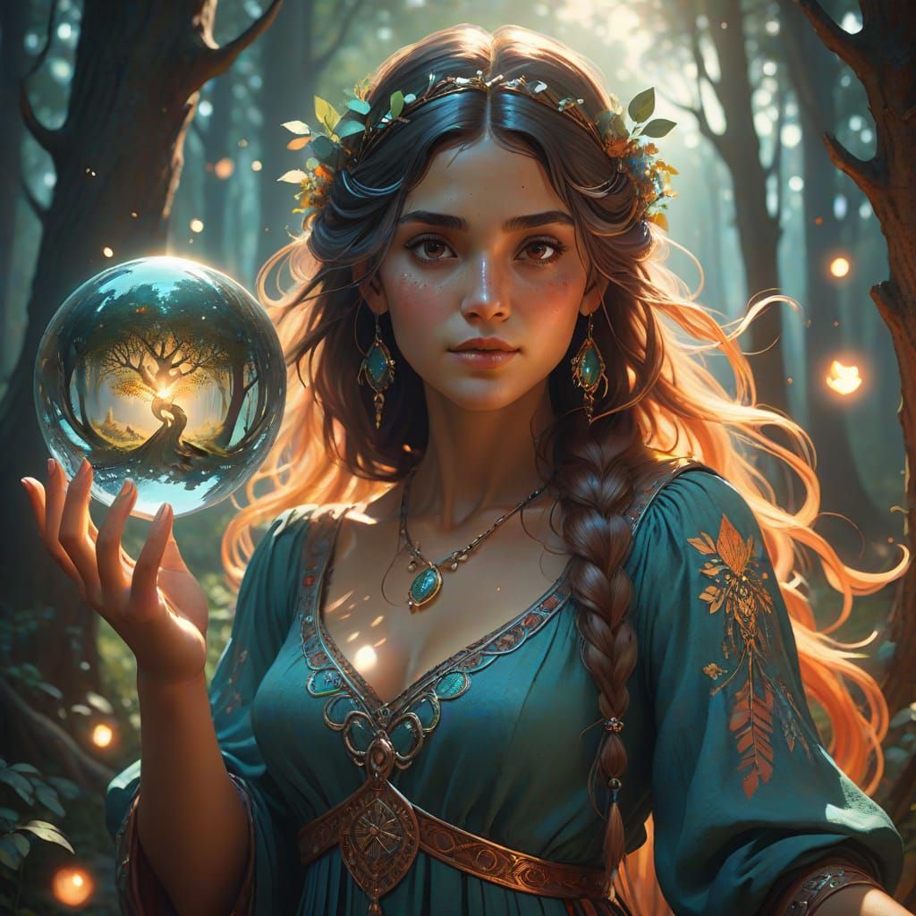 Enchanted Gypsy Woman Dancing in Forest