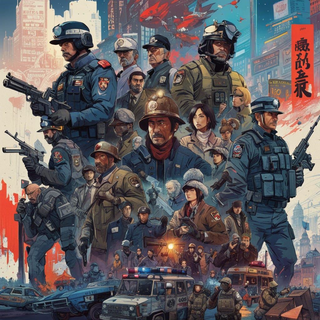 Powerful Police Operatives in Vibrant Collage Art