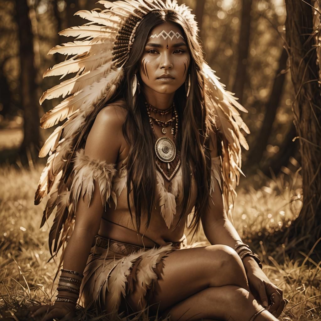 Native American Woman Portrait in Sepia