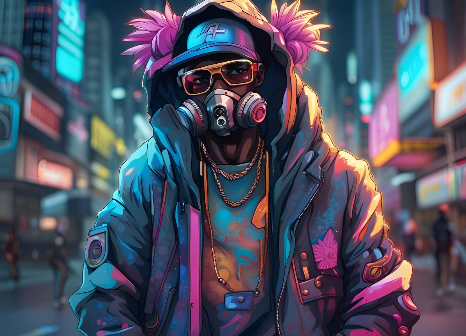 Cyberpunk Hip-Hop Character in Anime Style