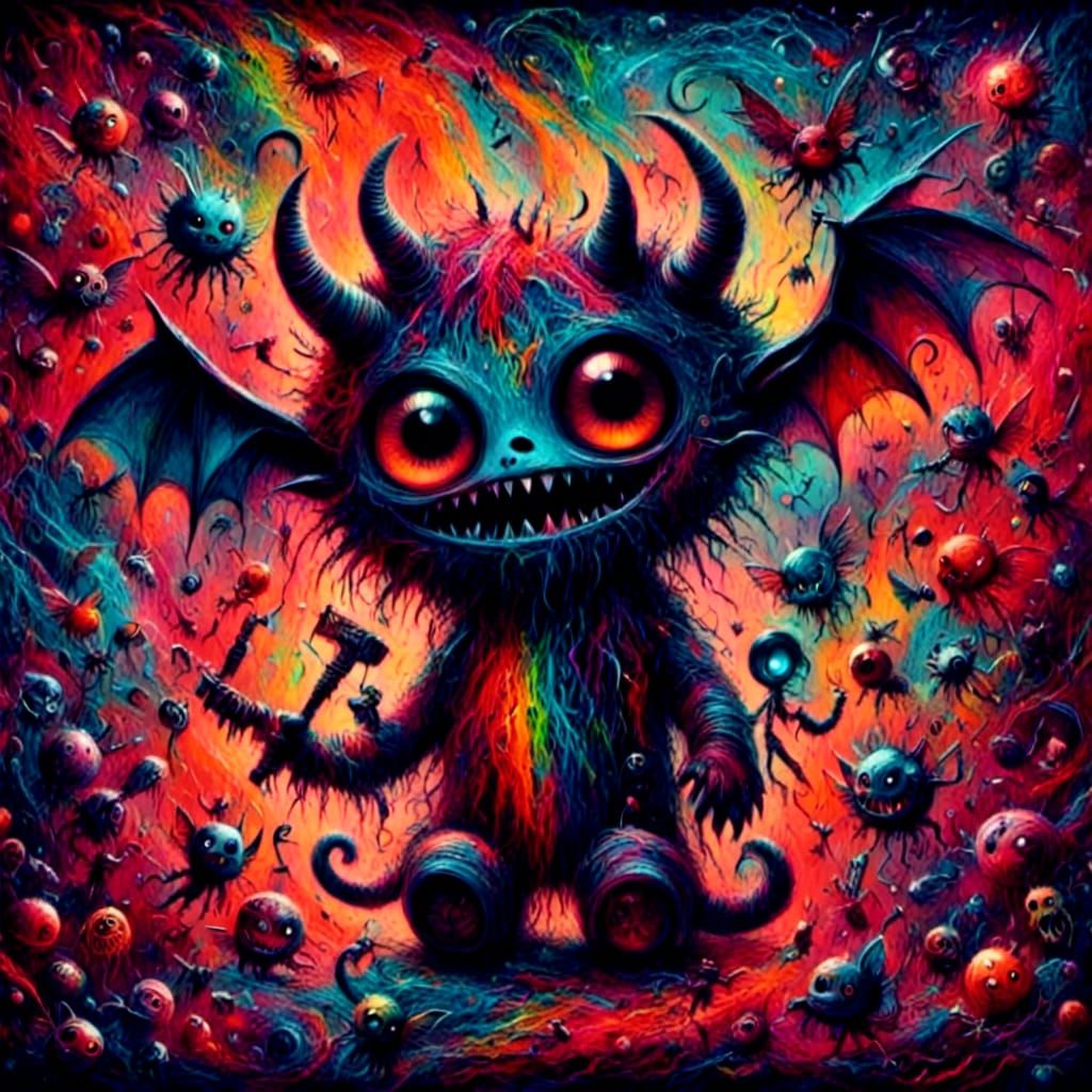 Vibrant Rainbow Demon as Whimsical Crayon Art