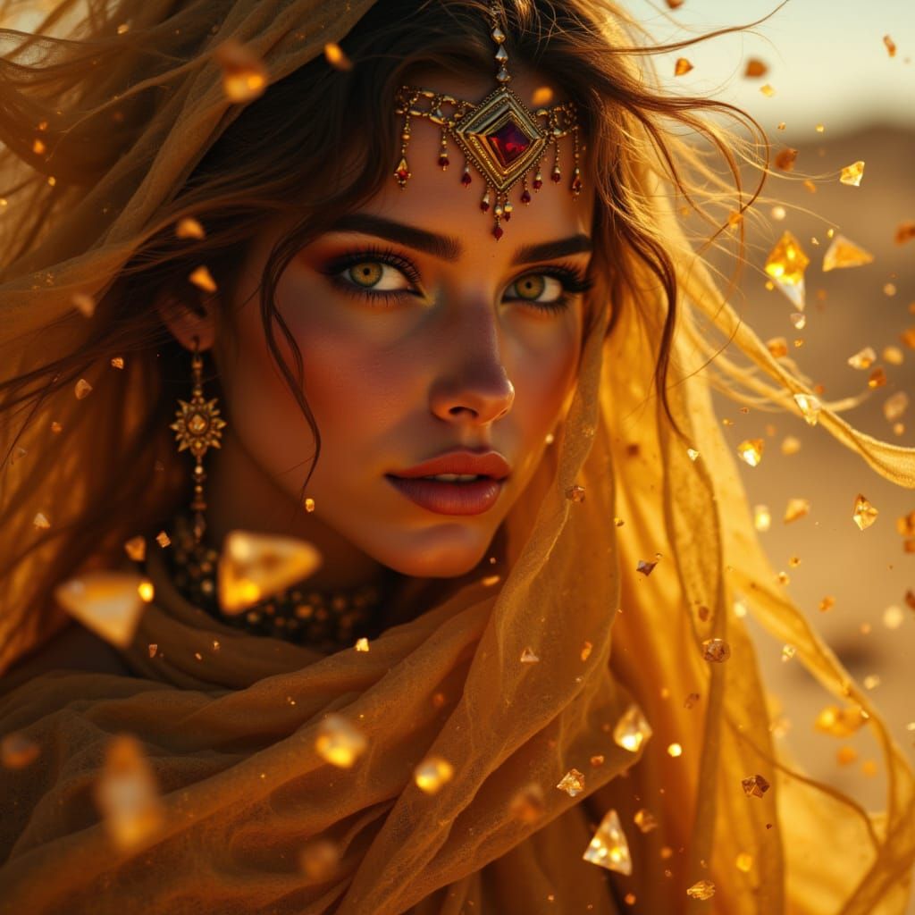 Bohemian Desert Nomad Woman in Surreal Crystalline Style