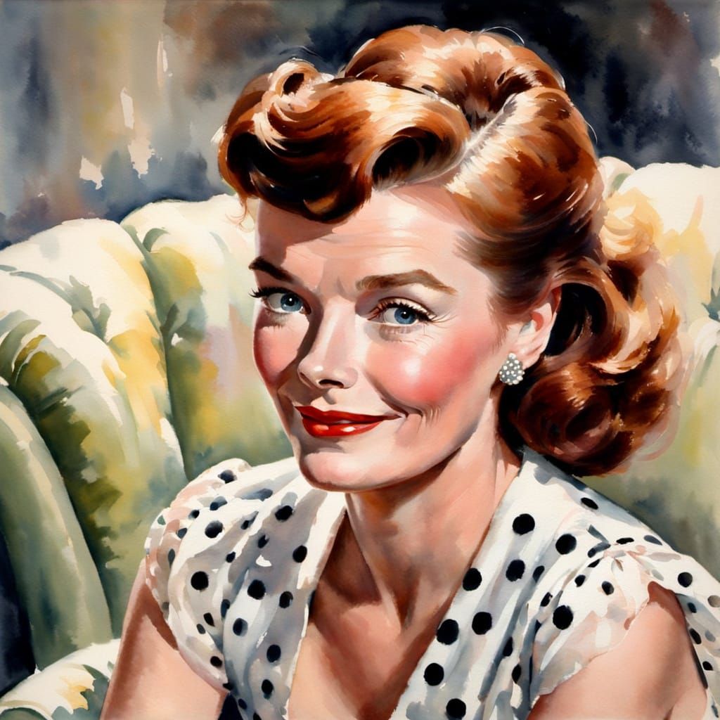 Retro Housewife Relaxation in Impressionist Oil