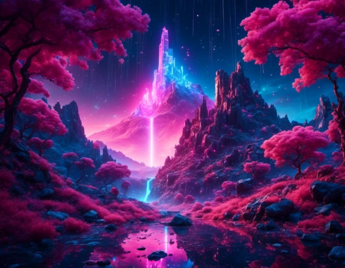 Vaporwave Cityscape at Dusk with Neon Lights