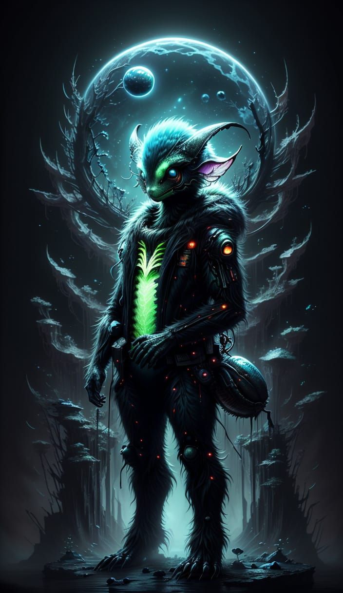 Alien Rabbit in Vibrant Bioluminescent Landscape