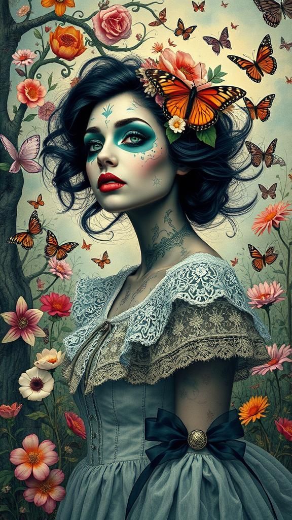 Woman with Día de los Muertos Face Paint in Dreamscape