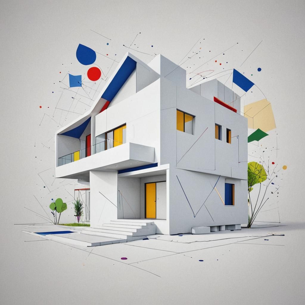 Abstract Modern House in Continuous Line Art