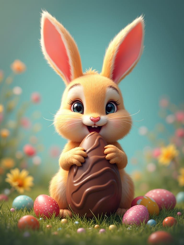 Vibrant Chibi Easter Bunny in Hyperrealistic Splash Art