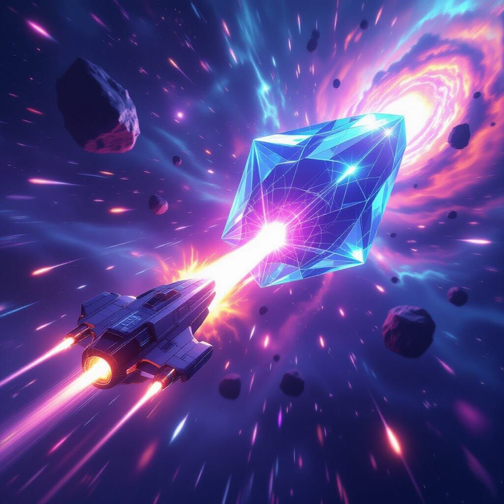 Spaceship Battling Crystalline Entity in Andromeda Galaxy