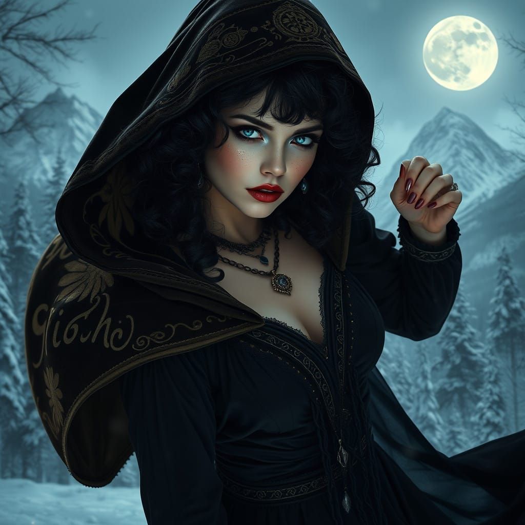 Mystical Witch Dances Under the Full Moon