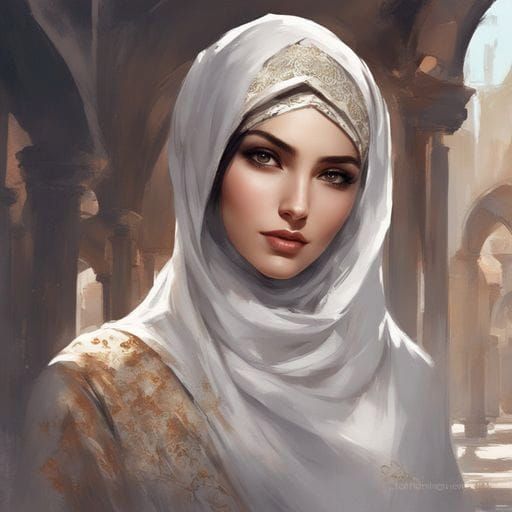Beautiful Dark-Haired Girl in Hijab in Royo Style