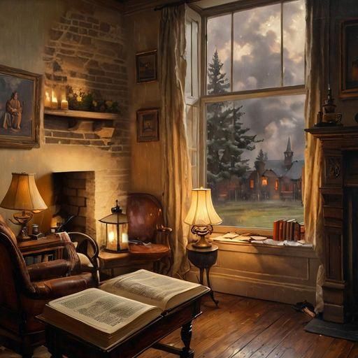 Cozy Rustic Interior with Brick Fireplace