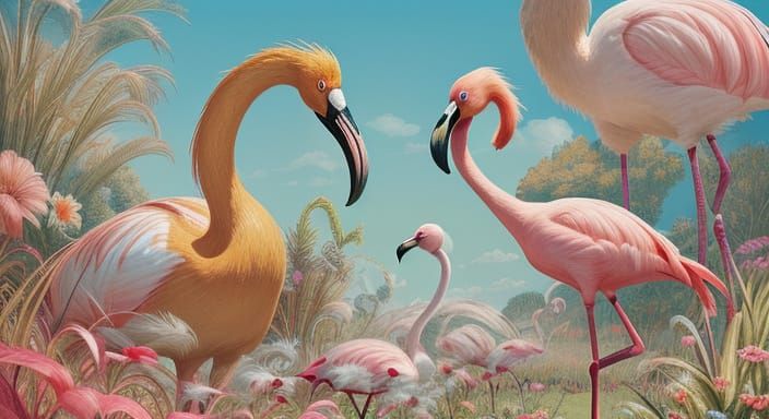 Alice Plays Croquet with a Flamingo in a Whimsical Wonderlan...