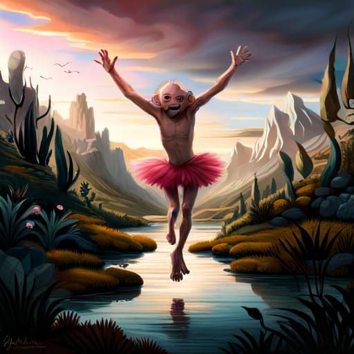 Gollum's Joyful Dance with the Precious: Fantasy Art
