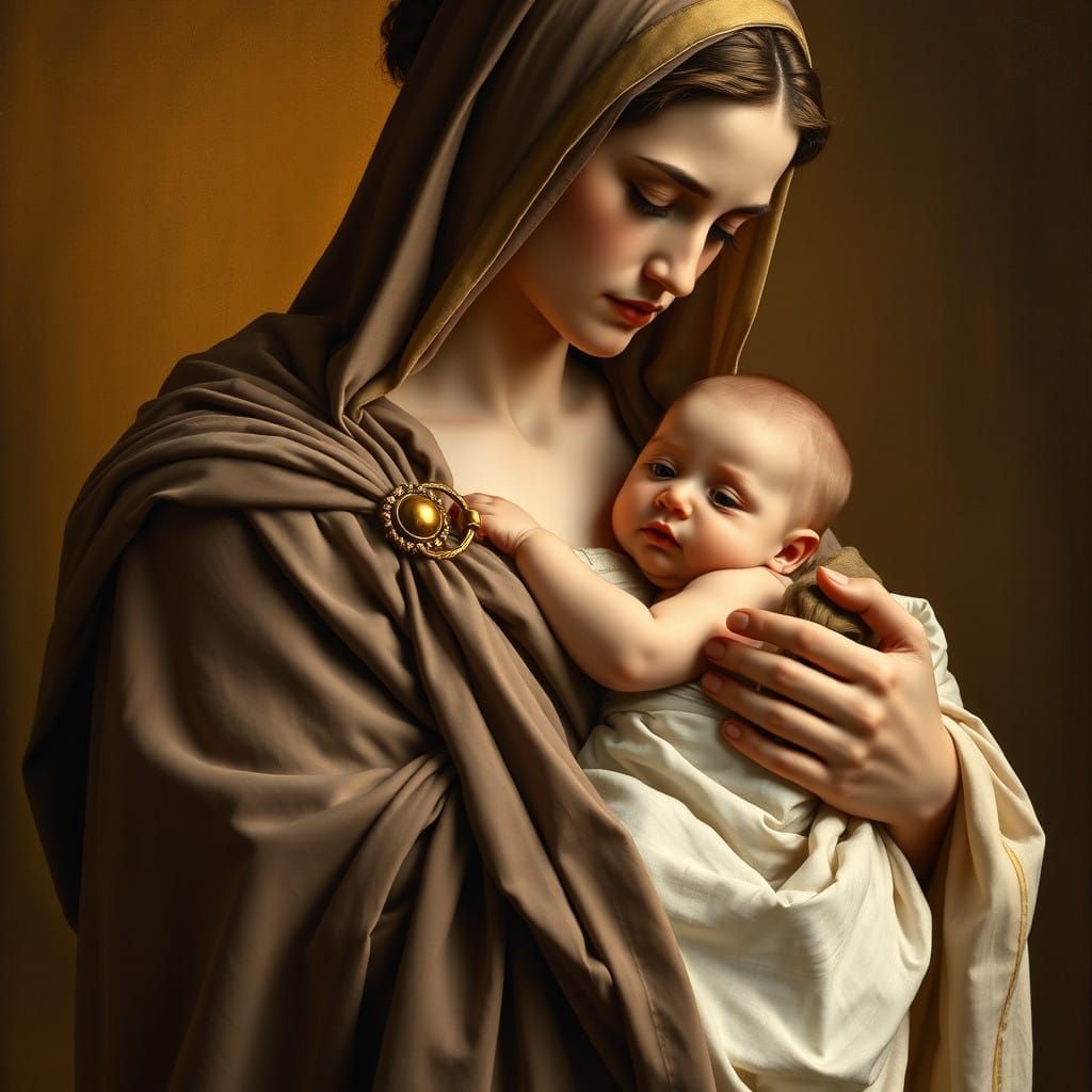 Roman Matron Nursing Infant in Golden Haze