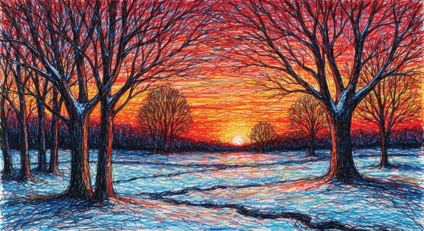 Vibrant Abstract Winter Sunset Over Snowy Field