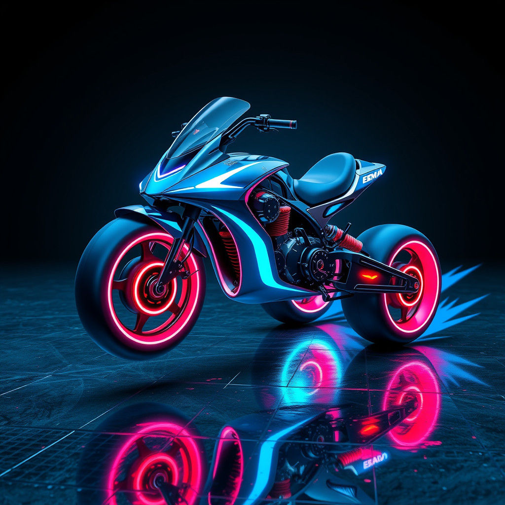 Neon Tricycle Hovering in Futuristic Concept Art