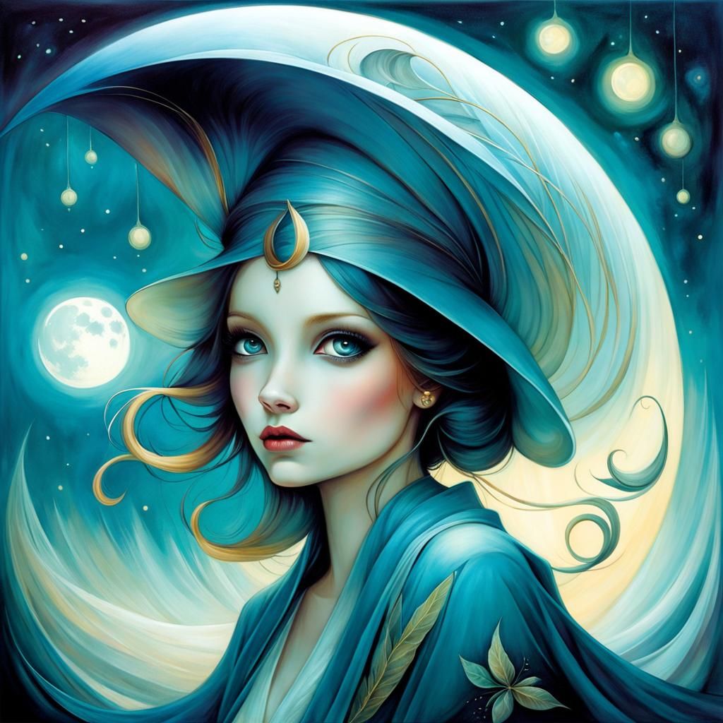 Ethereal Girl in Moonlight: Illustrative Fantasy Art