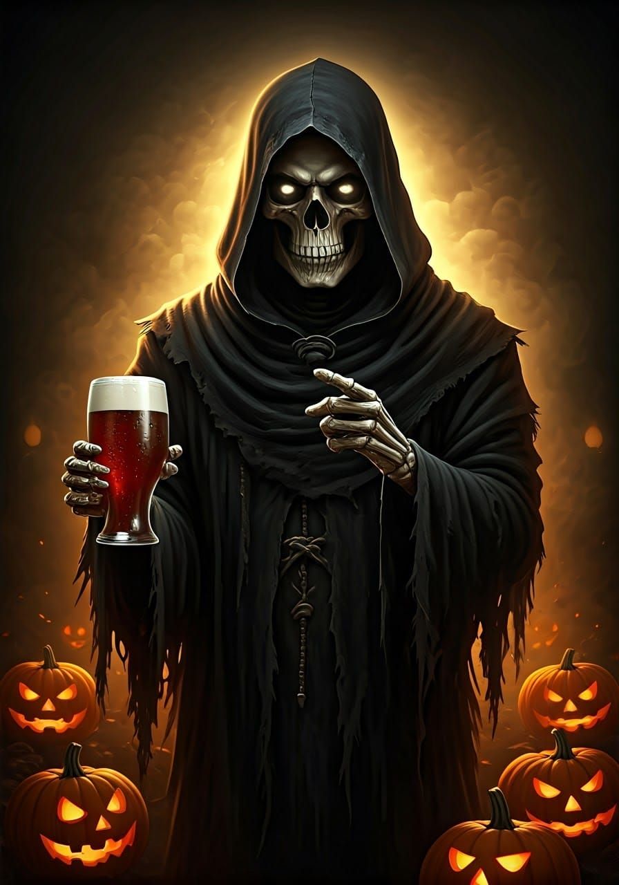 A haunting, high-contrast portrait of a skeletal figure drap...