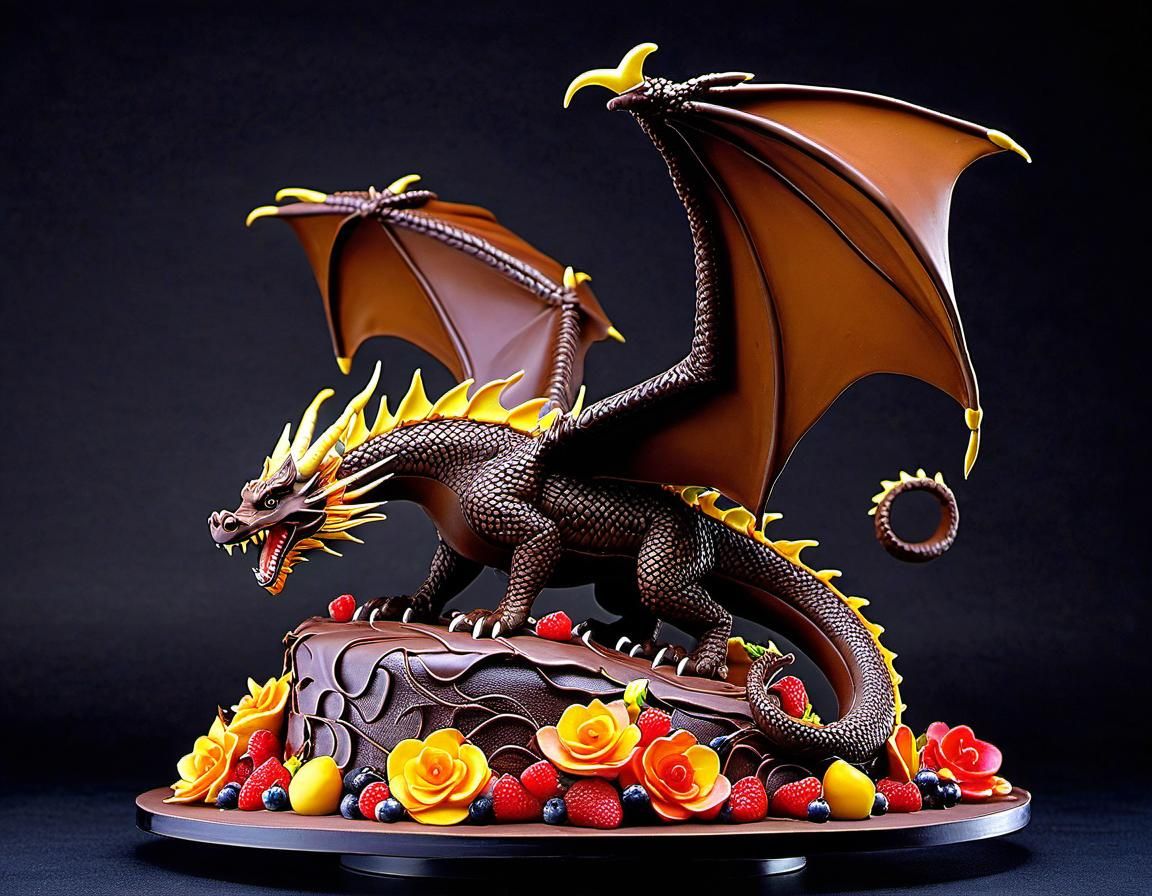 Chocolate fantasy dragon cake sculpture