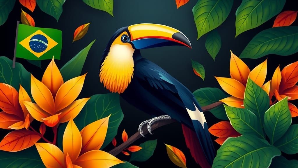 Brazilian Toucan Amidst Coffee Leaves: Digital Art
