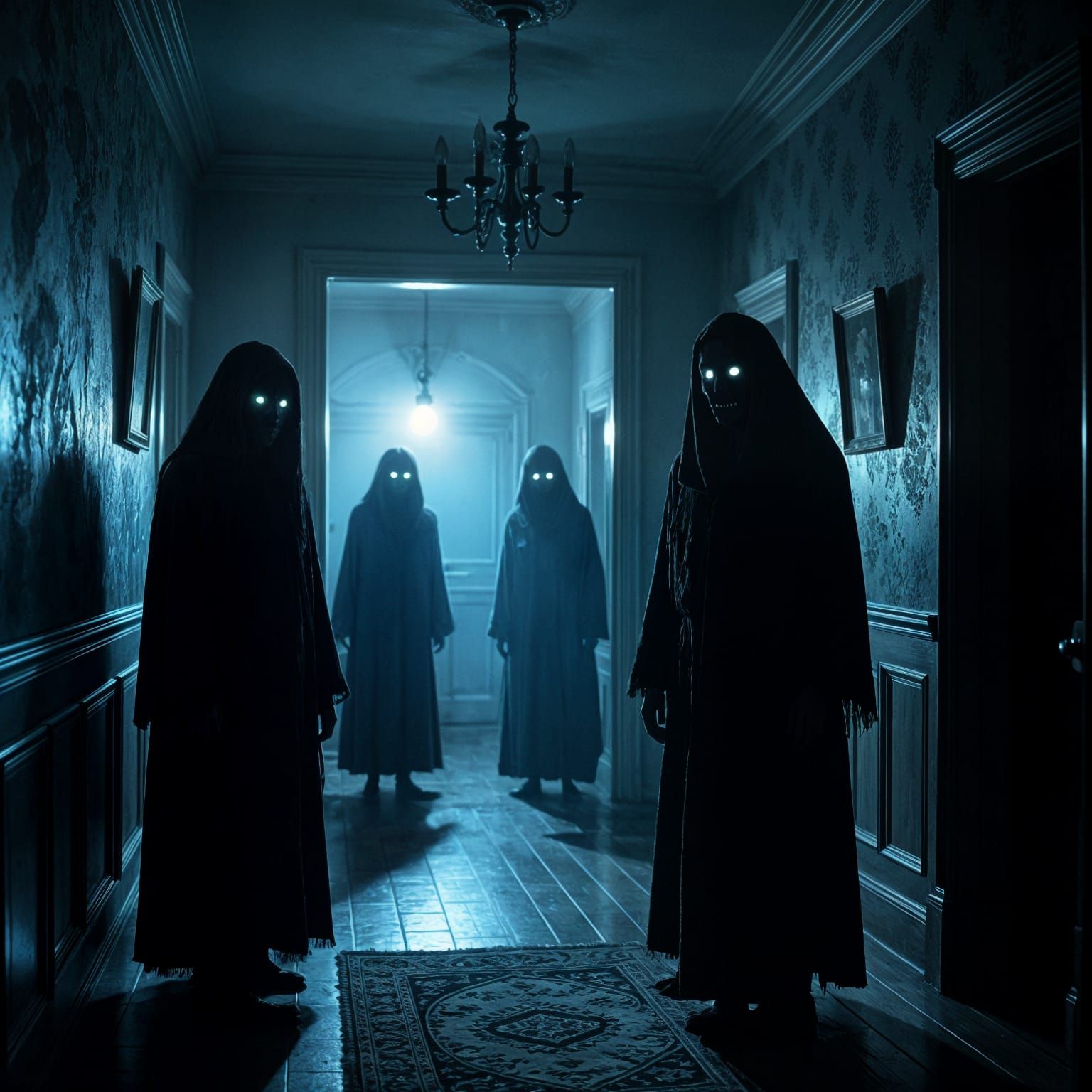 Creepy Monsters in Dark House: 70s Horror Photography