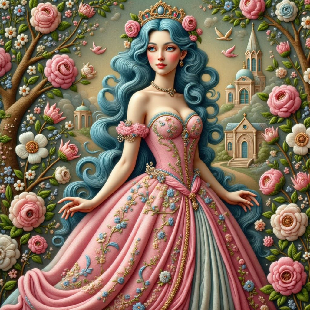 Baroque Beauty in Exquisite Pastel Embroidery Style