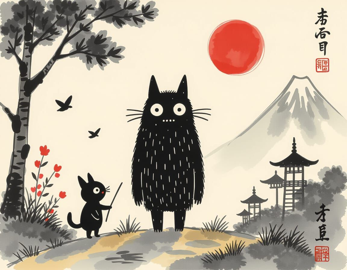 Lonely Monster in Sumi-e Style