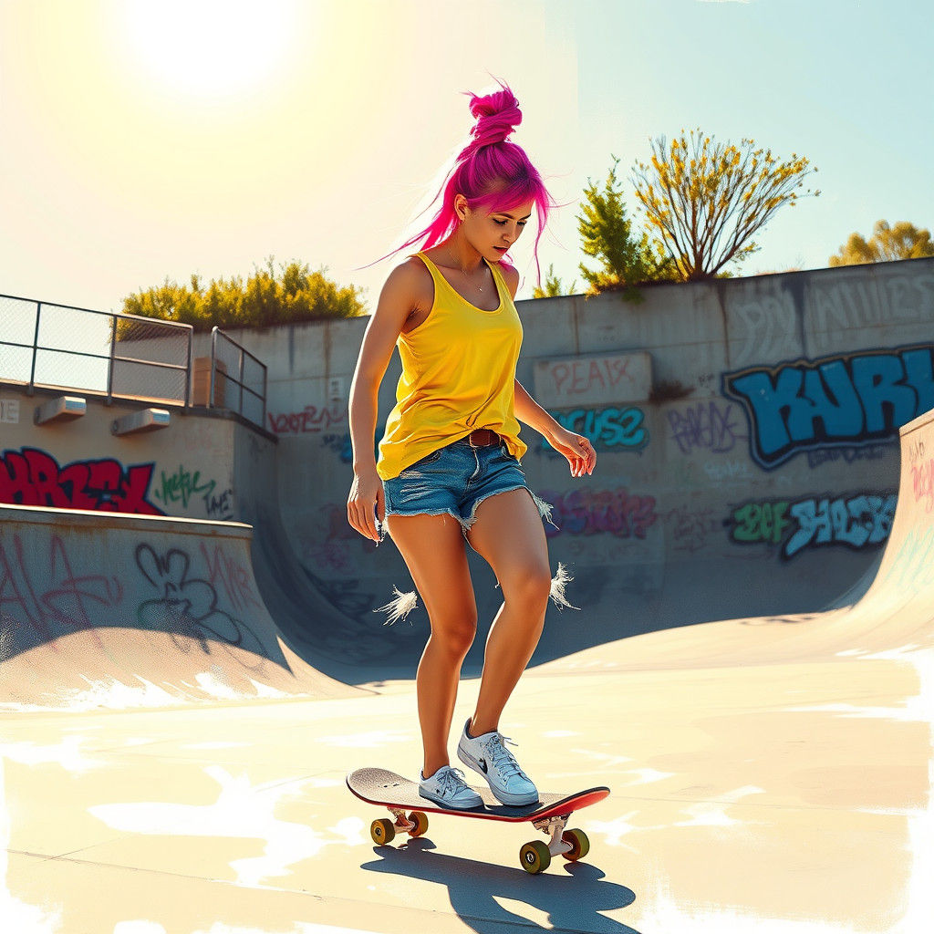 Skateboarding Girl in Graffiti Skate Park