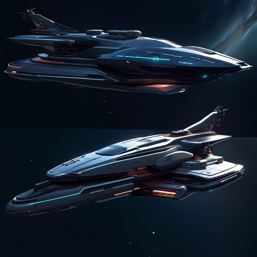 Sleek Minimalist Space Yacht in Detailed Matte Painting