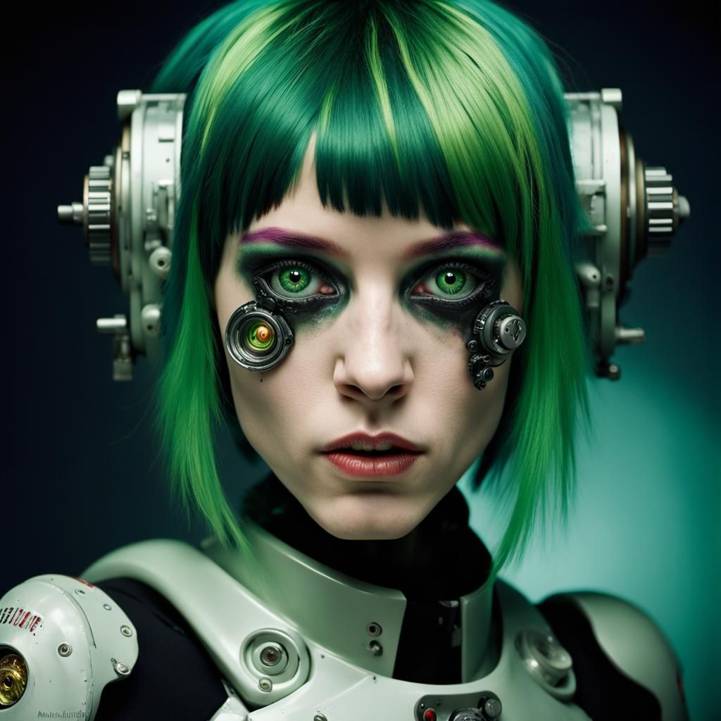 Cyborg Ghoul Girl Portrait in Emo Style