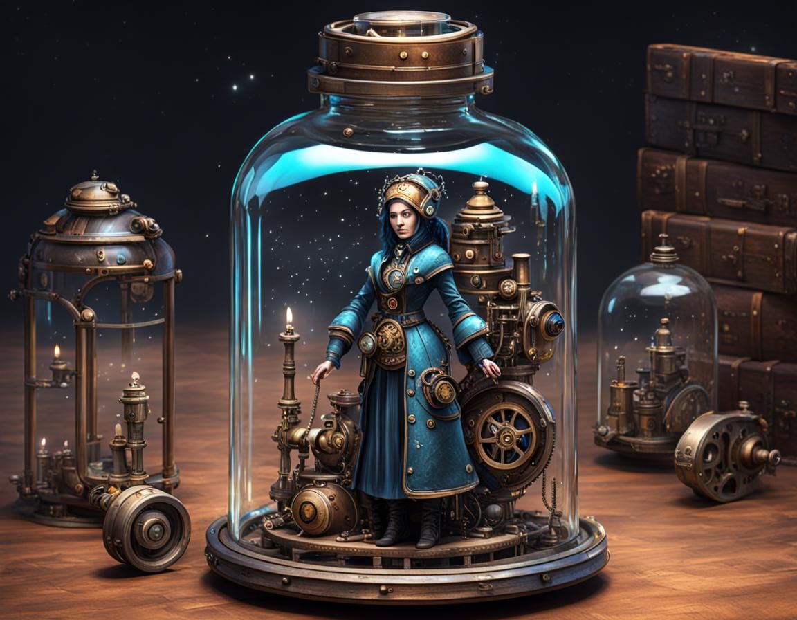 Sorceress in Glass Bottle Steampunk Engine