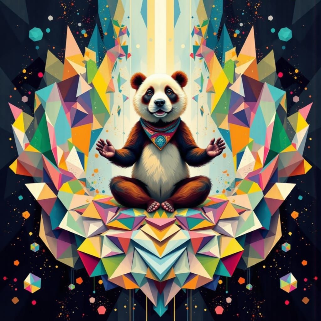 Meditating Panda Performing Psychedelic Fractal Spell