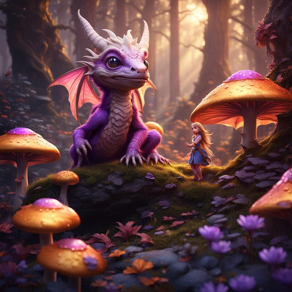 Fairy and Dragon in Enchanted Forest: Digital Art