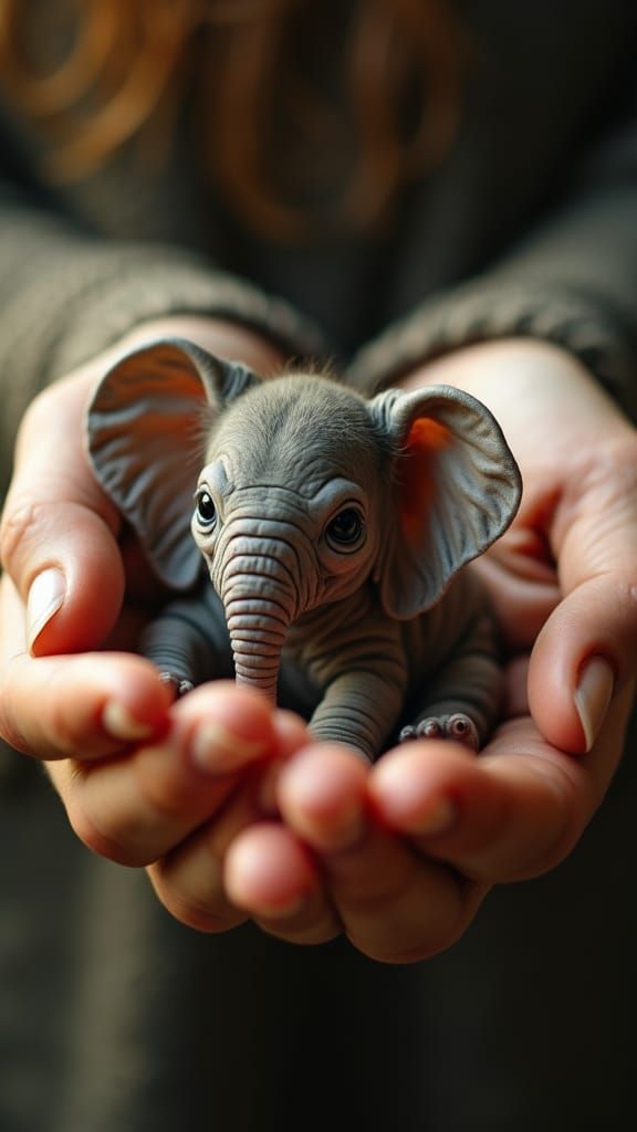 Tiny Elephant in Palm: A Cinematic Still