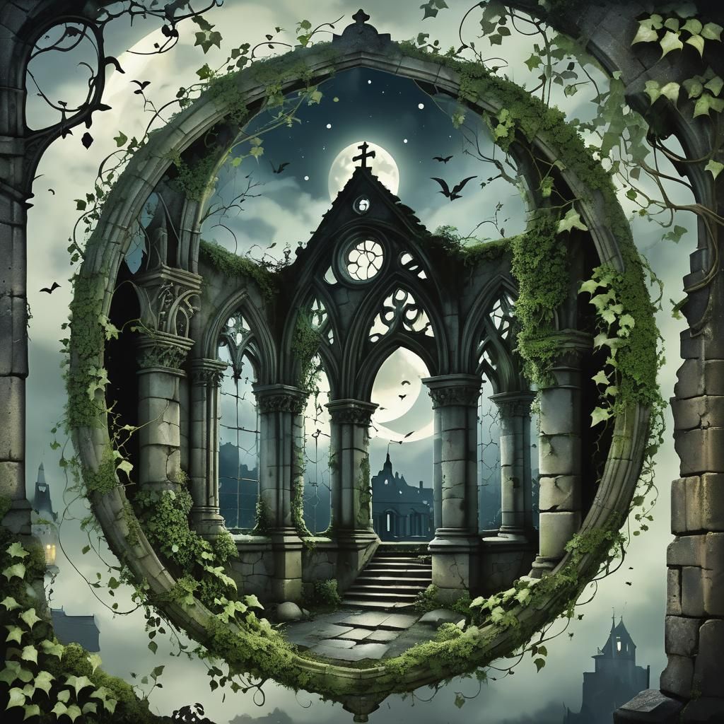 Eerie Gothic Church Under Moonlight, Hyperrealistic Illustra...