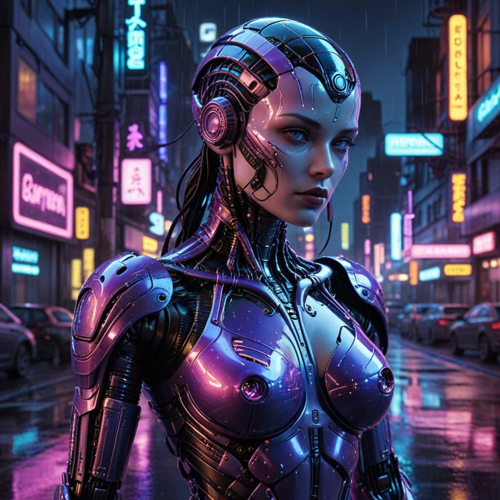 Cyberpunk Android Pinup in Giger Style