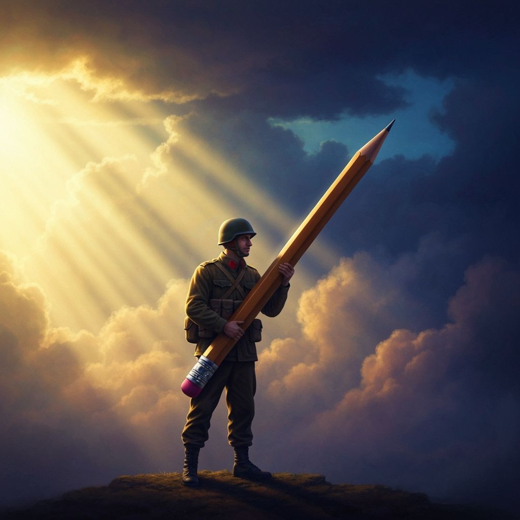 Soldier With Giant Pencil, Romantic Painterly Style