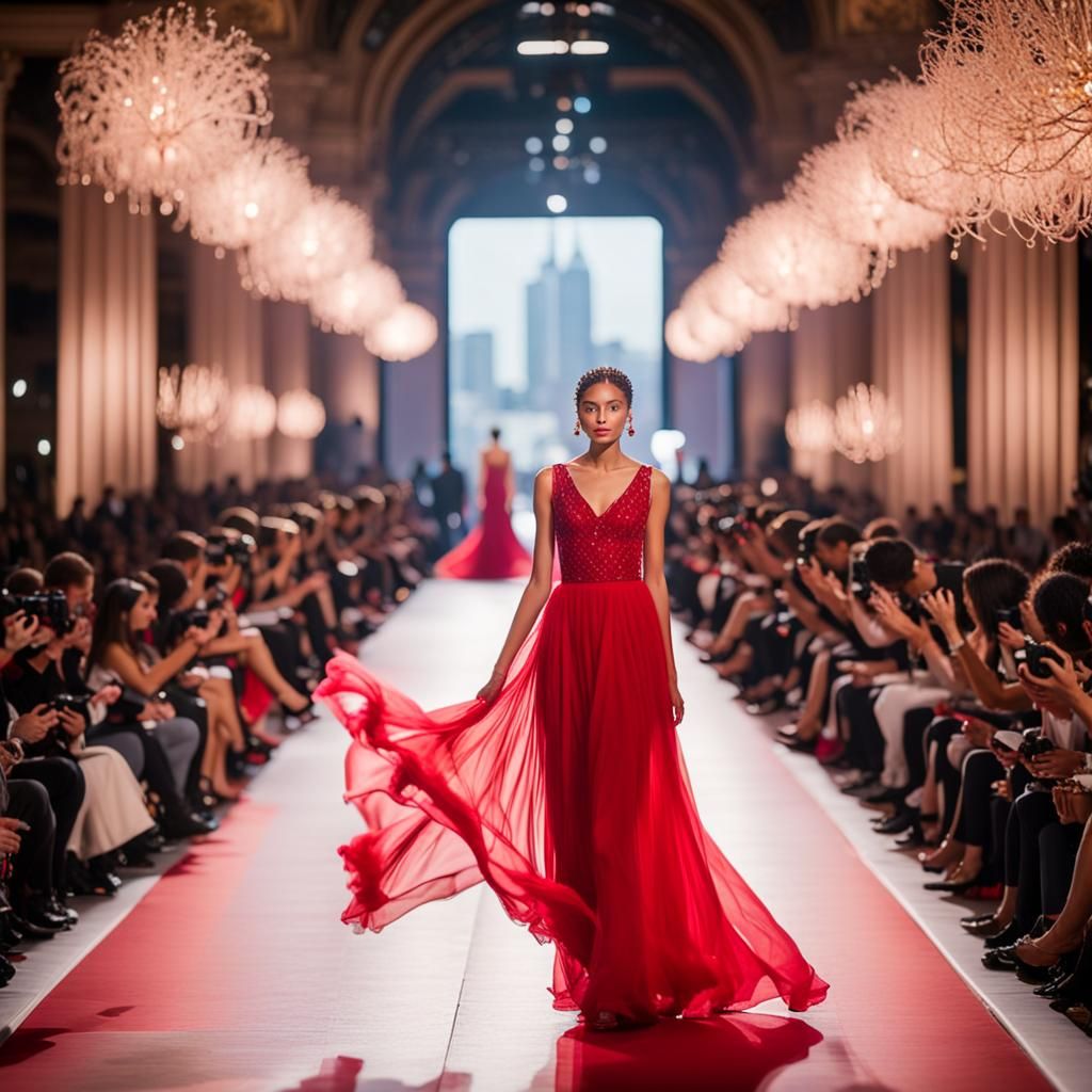 Runway Model in Flowing Gown, New York Fashion