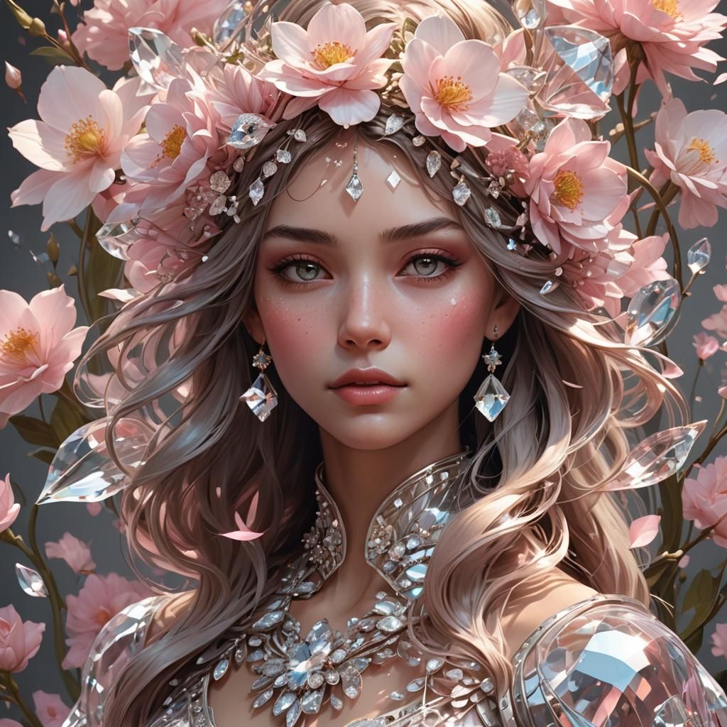 Quartz and Diamond Flower in Digital Art Style