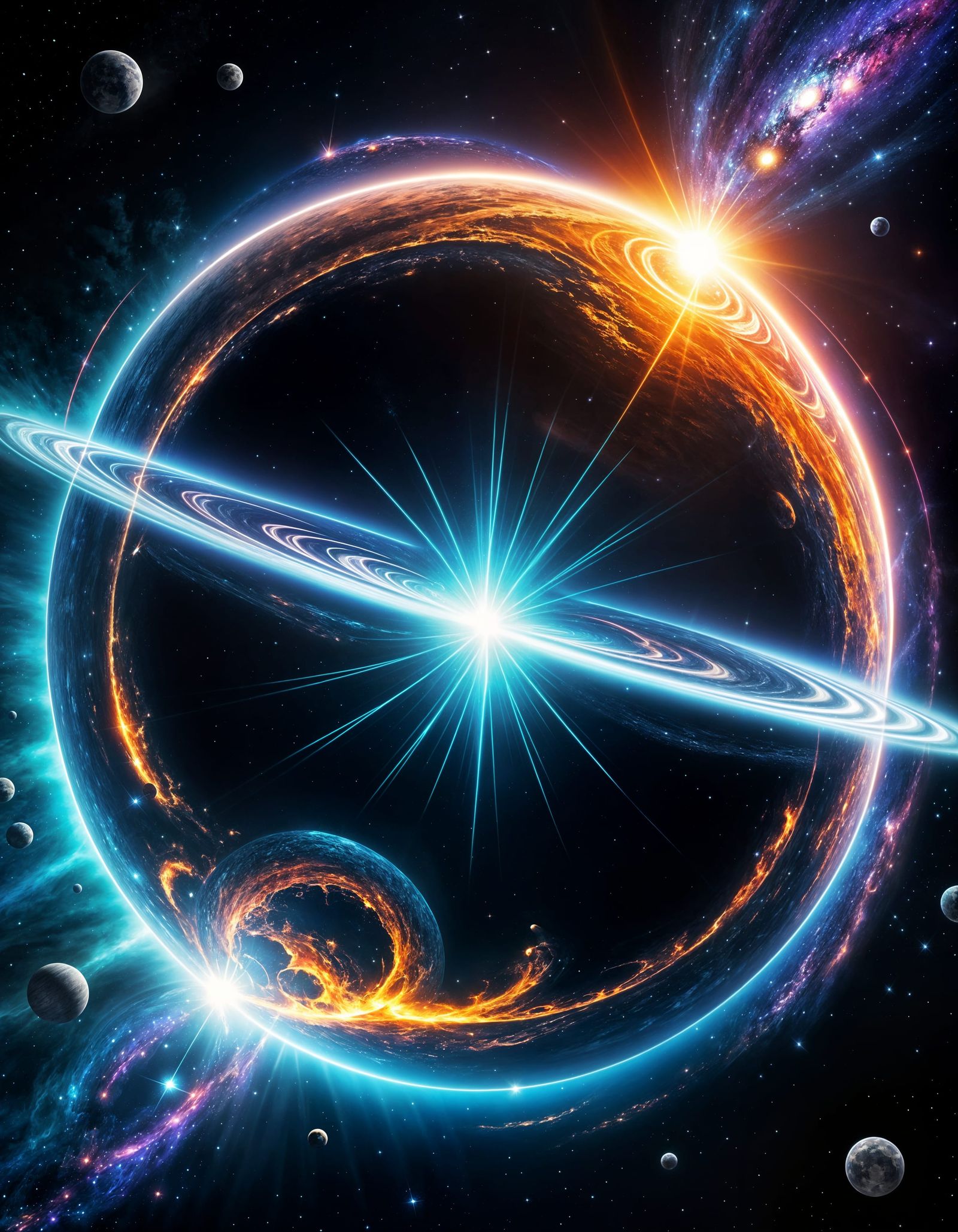 Cosmic Portal Clash in Vibrant Astral Space